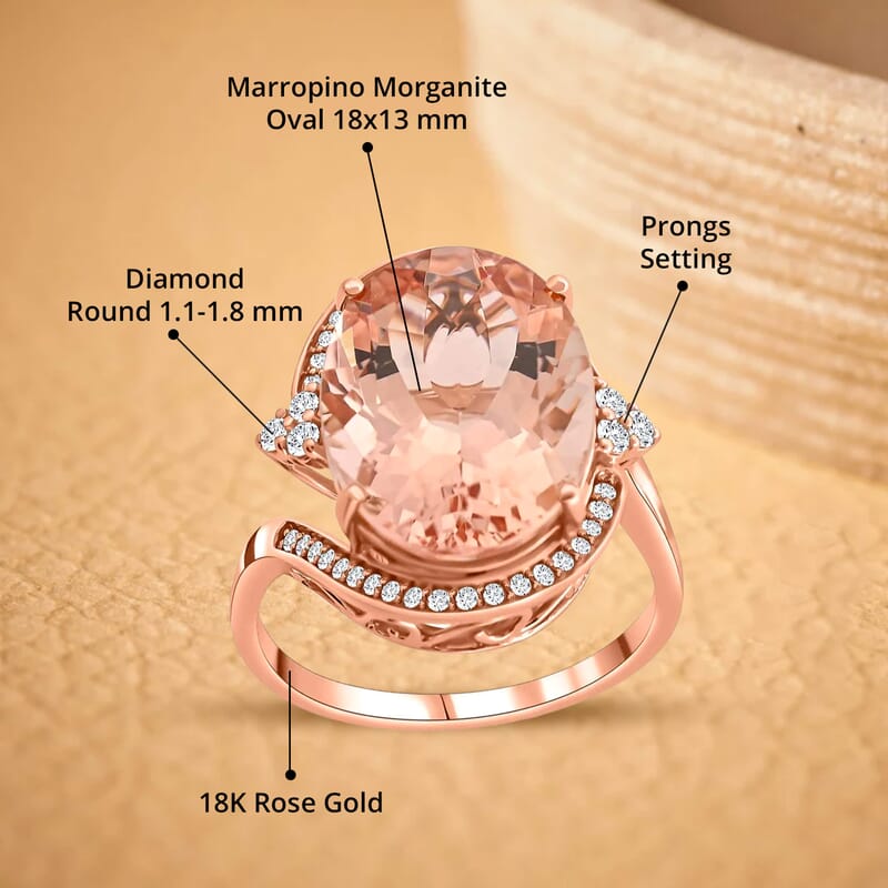Certified & Appraised Iliana AAA Marropino Morganite and G-H SI Diamond 11.50 ctw Ring in 18K Rose Gold (Size 10.0) 6.65 Grams