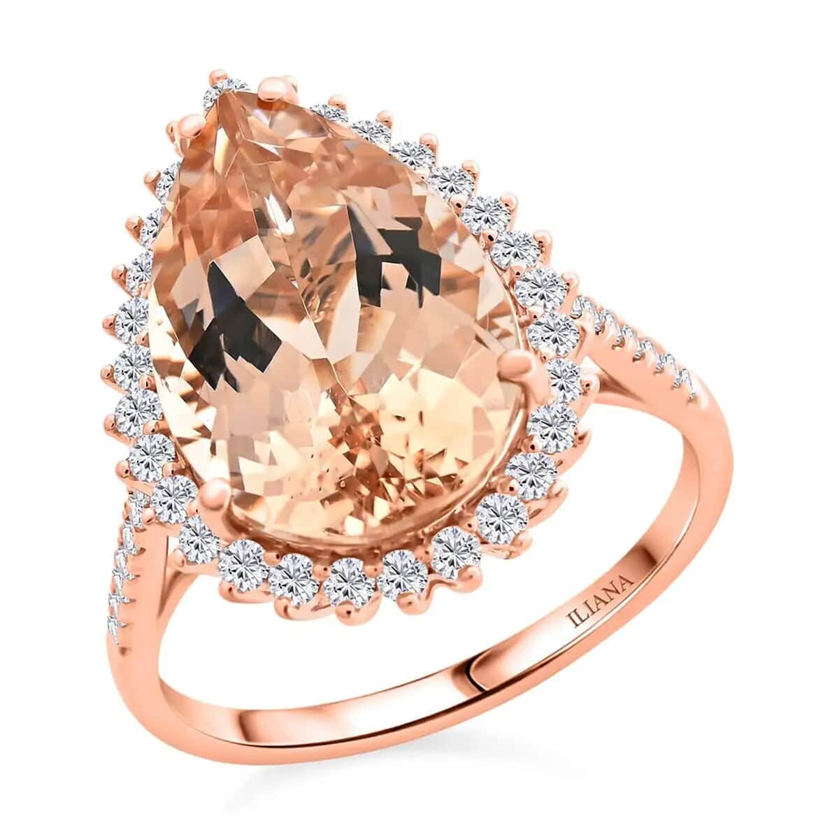 Doorbuster Certified & Appraised Iliana 18K Rose Gold AAA Marropino Morganite and SI Diamond Halo Ring 6.15 ctw image number 0