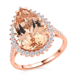 Certified & Appraised Iliana 18K Rose Gold AAA Marropino Morganite and G-H SI Diamond Halo Ring (Size 10.0) 6.15 ctw