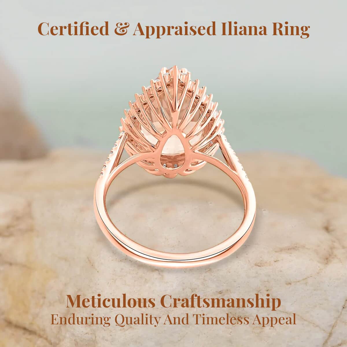 Doorbuster Certified & Appraised Iliana 18K Rose Gold AAA Marropino Morganite and SI Diamond Halo Ring 6.15 ctw image number 3