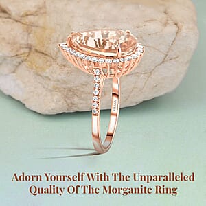 Certified & Appraised Iliana 18K Rose Gold AAA Marropino Morganite and G-H SI Diamond Halo Ring (Size 11.0) 6.15 ctw