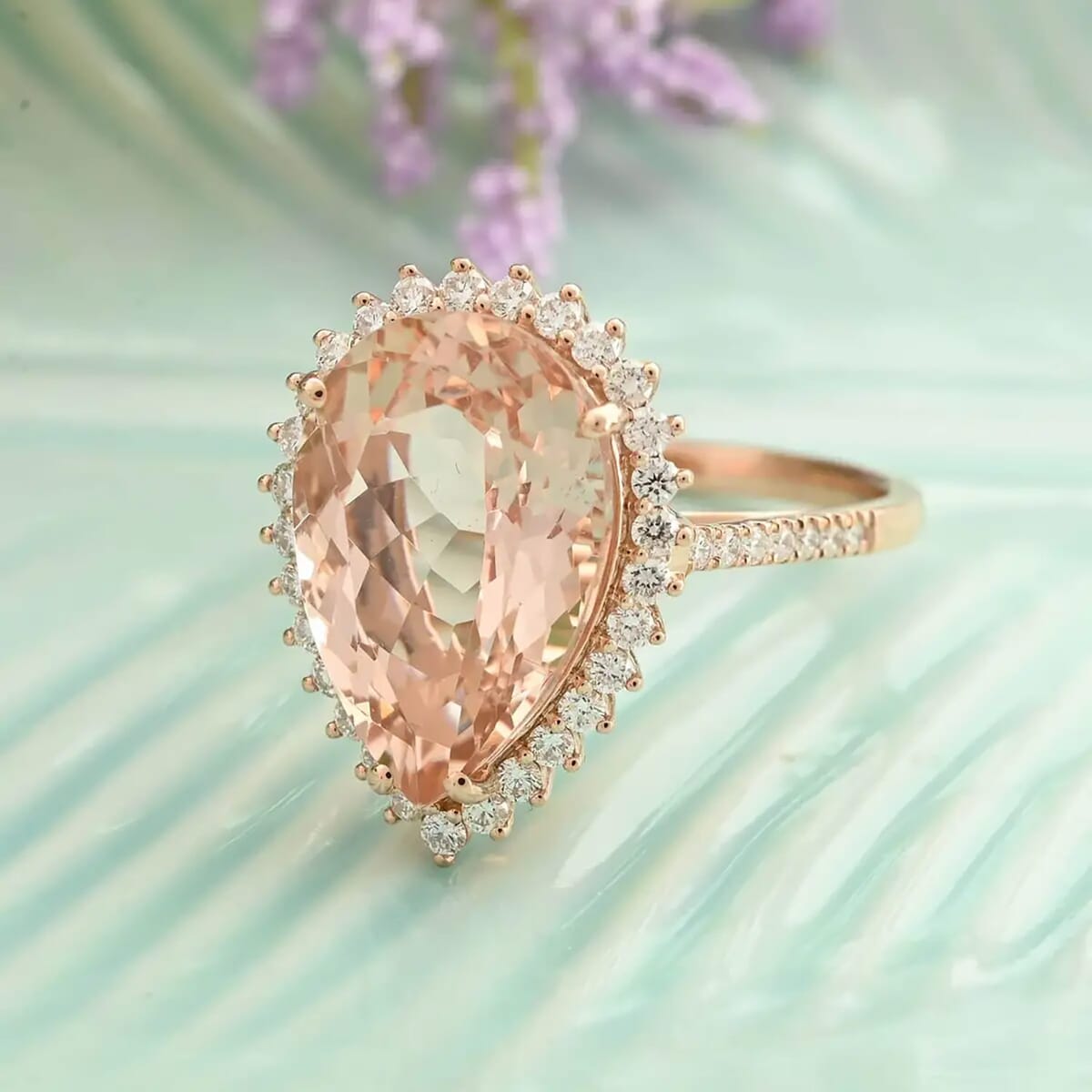 Certified & Appraised Iliana AAA Marropino Morganite and G-H SI Diamond 6.15 ctw Halo Ring in 18K Rose Gold (Size 7.0) image number 1