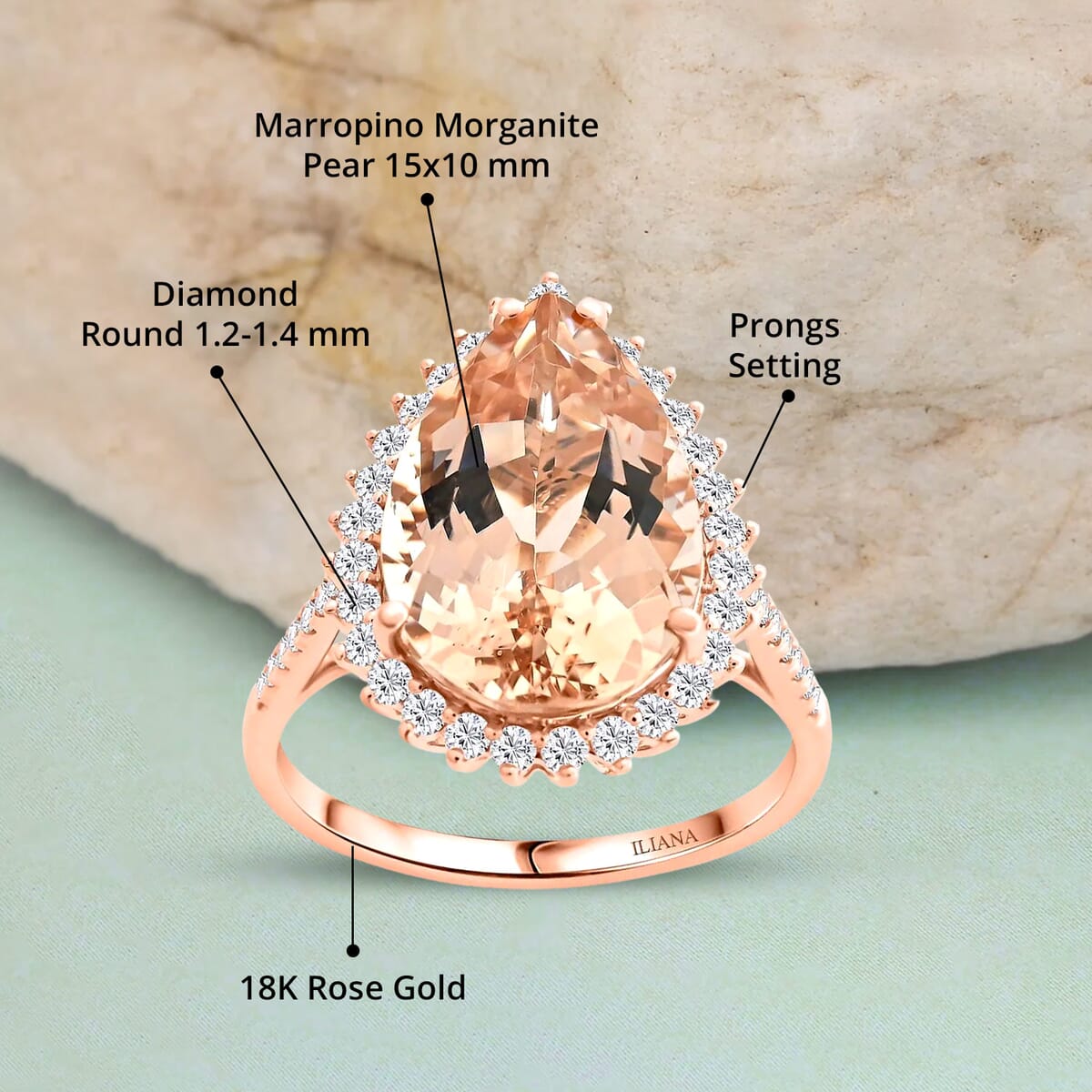 Certified & Appraised Iliana AAA Marropino Morganite and G-H SI Diamond 6.15 ctw Halo Ring in 18K Rose Gold (Size 7.0) image number 4