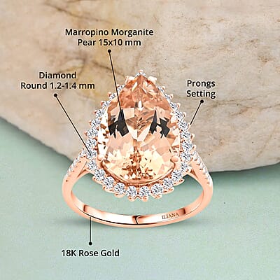 Certified & Appraised Iliana AAA Marropino Morganite and G-H SI Diamond 6.15 ctw Halo Ring in 18K Rose Gold (Size 8.0)