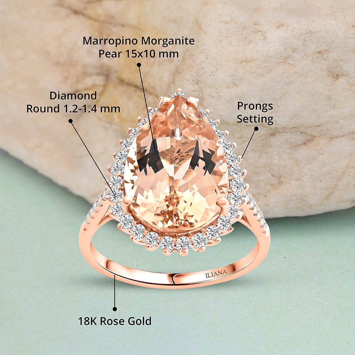Certified & Appraised Iliana 18K Rose Gold AAA Marropino Morganite and G-H SI Diamond Halo Ring (Size 8.5) 6.15 ctw image number 4