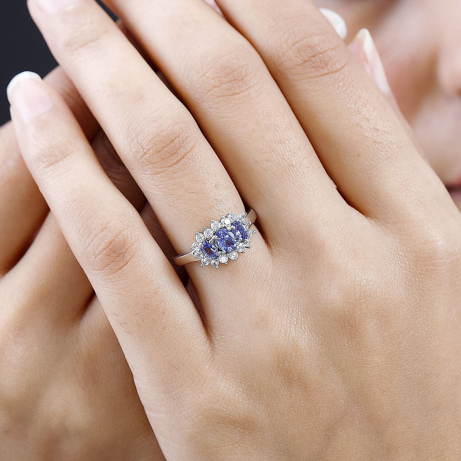 Tanzanite and White Zircon 1.71 ctw Ring in Platinum Over Sterling Silver (Size 11.5)