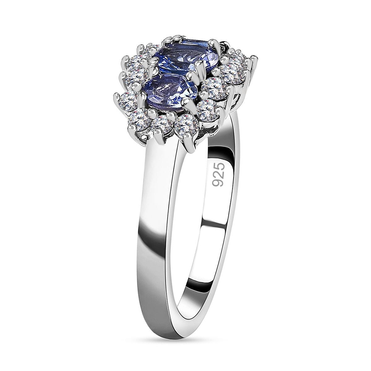 Tanzanite and White Zircon 1.71 ctw Ring in Platinum Over Sterling Silver (Size 11.5)