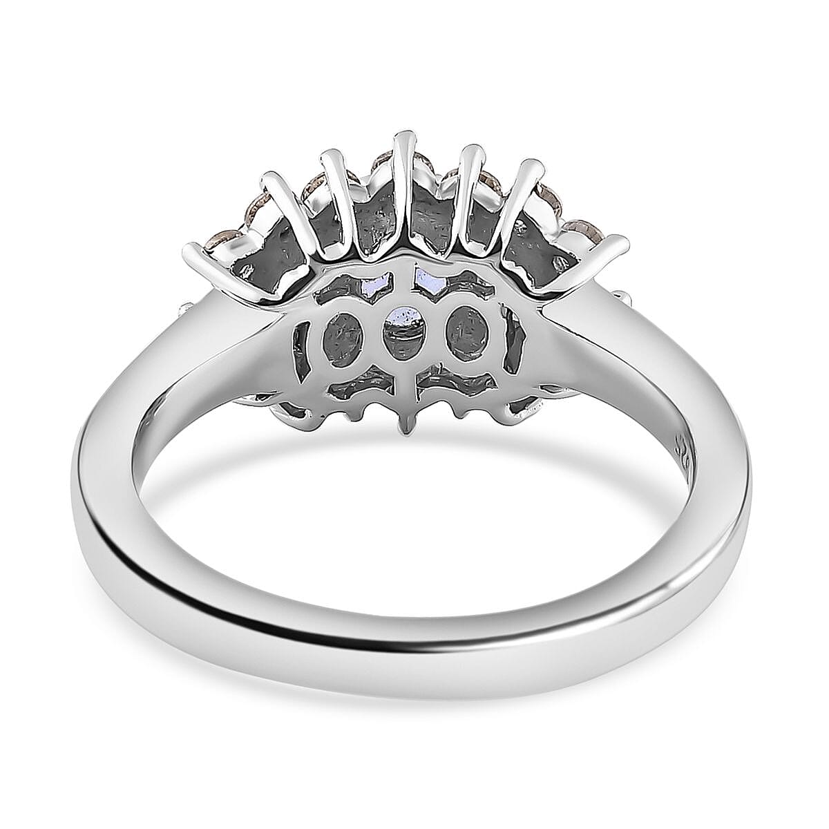 Tanzanite and White Zircon 1.71 ctw Ring in Platinum Over Sterling Silver (Size 11.5)