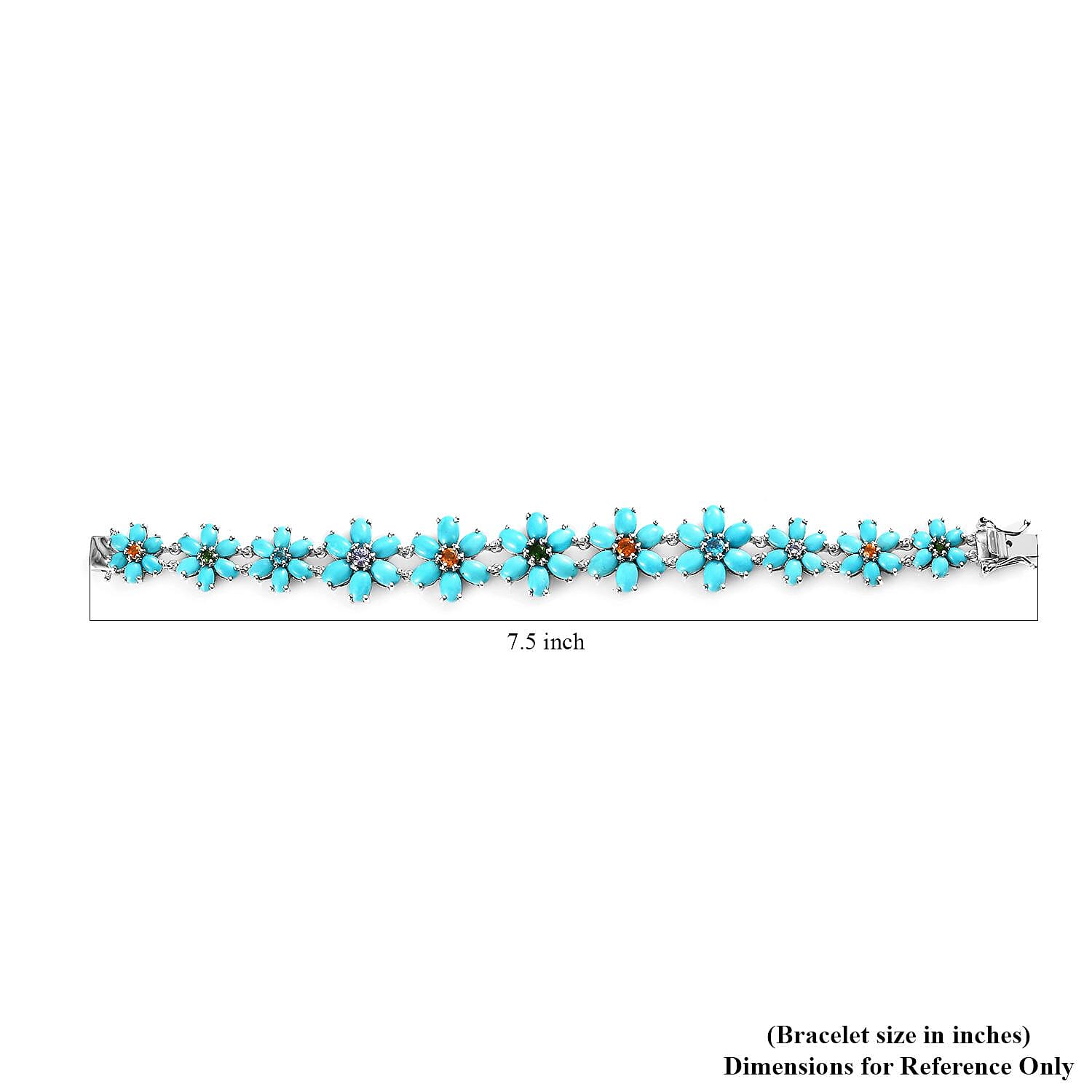 Sleeping Beauty Turquoise and Multi Gemstone Floral Bracelet in Platinum Over Sterling Silver (6.50 In) 23.10 ctw