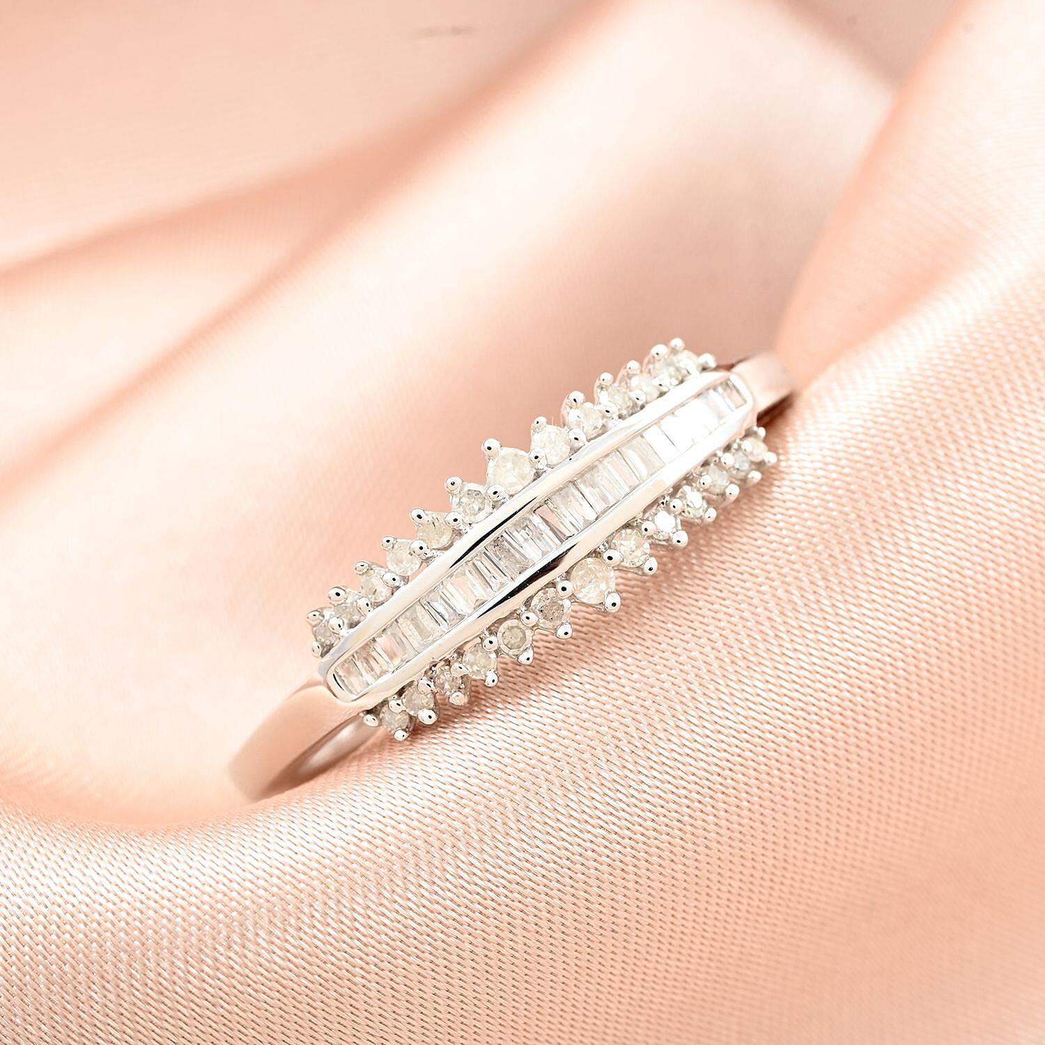 Diamond Ring in Platinum Over Sterling Silver (Size 5.0) 0.33 ctw