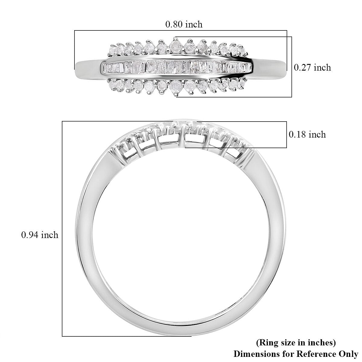 Diamond Ring in Platinum Over Sterling Silver (Size 5.0) 0.33 ctw