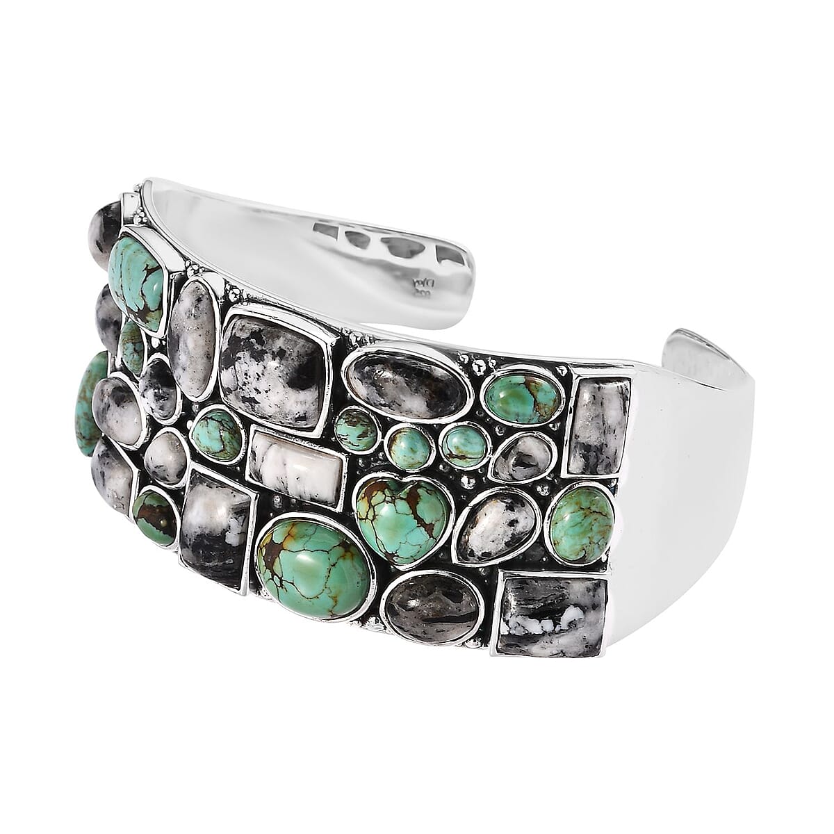 Artisan Crafted Blue Moon Turquoise and White Buffalo Cuff Bracelet in Sterling Silver (7.5 in) 52.60 ctw image number 3