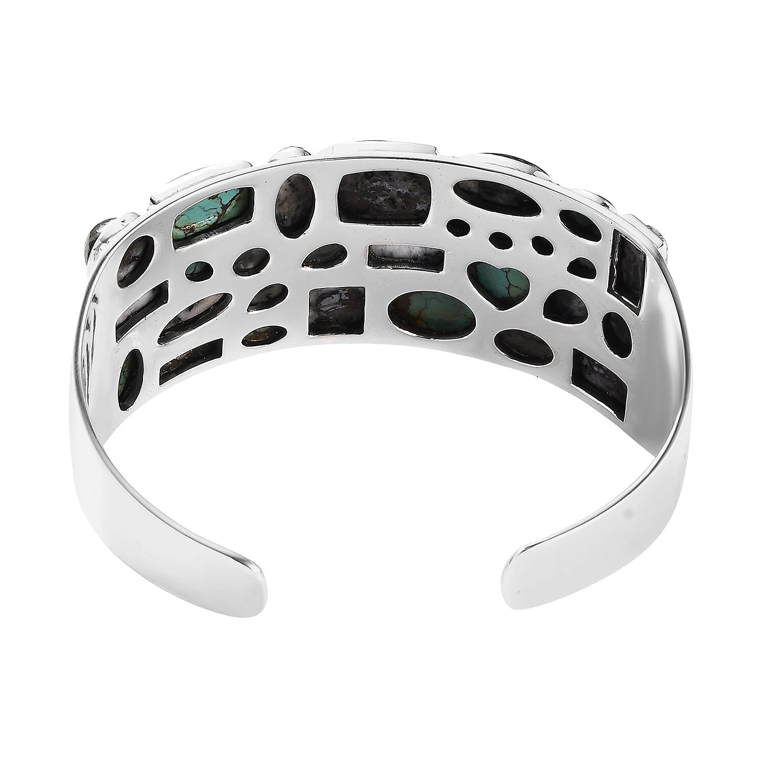 Artisan Crafted Blue Moon Turquoise and White Buffalo Cuff Bracelet in Sterling Silver (7.5 in) 52.60 ctw