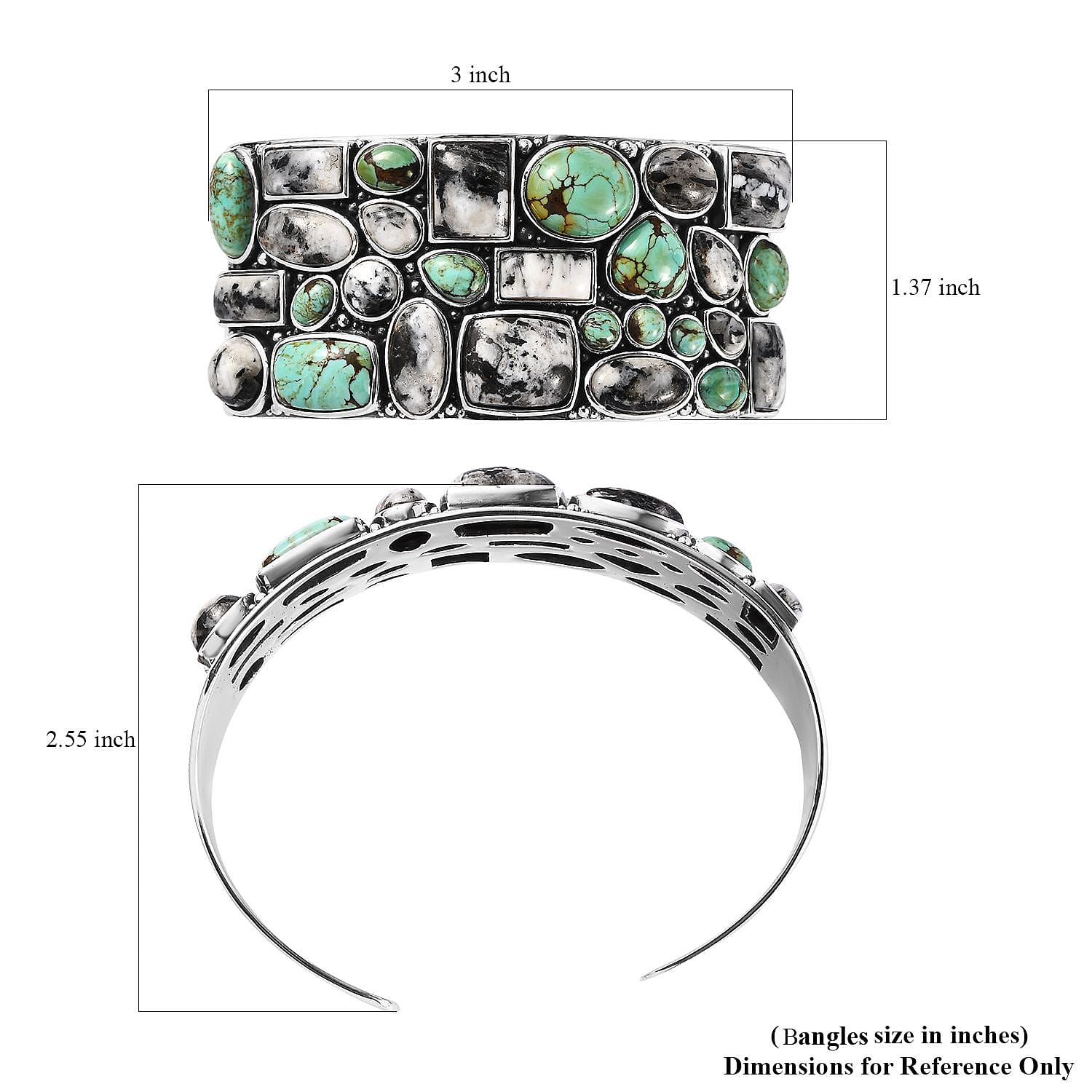 Artisan Crafted Blue Moon Turquoise and White Buffalo Cuff Bracelet in Sterling Silver (7.5 in) 52.60 ctw