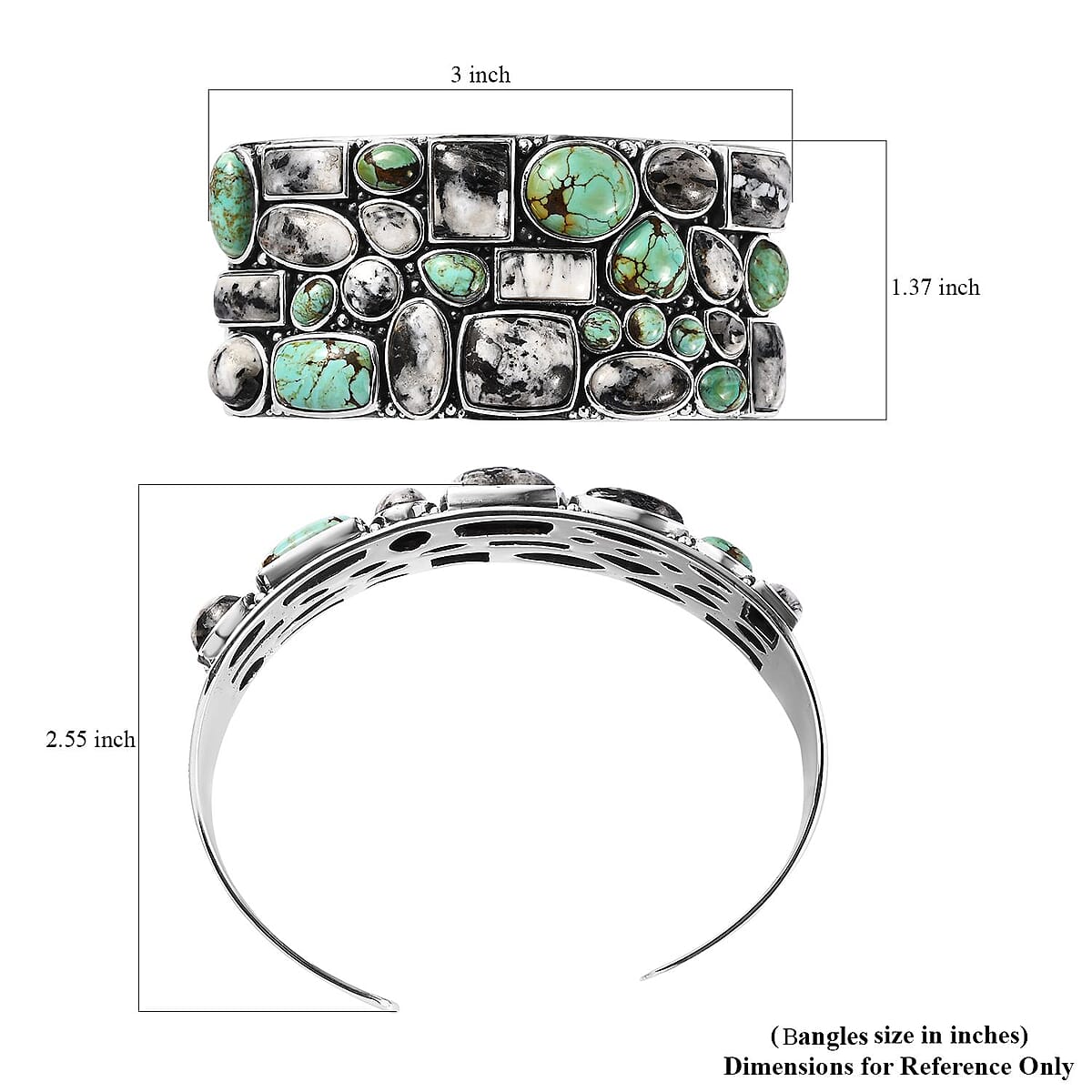 Artisan Crafted Blue Moon Turquoise and White Buffalo Cuff Bracelet in Sterling Silver (7.5 in) 52.60 ctw image number 5