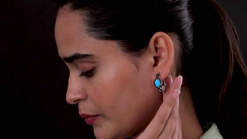 Sleeping Beauty Turquoise and Thai Black Spinel Omega Clip Earrings in Platinum Over Sterling Silver 4.70 ctw