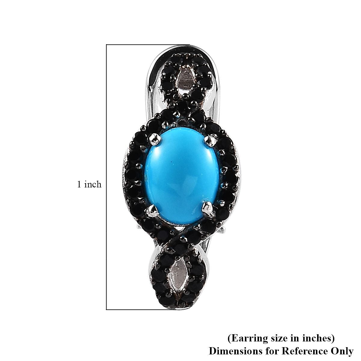 Sleeping Beauty Turquoise and Thai Black Spinel Omega Clip Earrings in Platinum Over Sterling Silver 4.70 ctw
