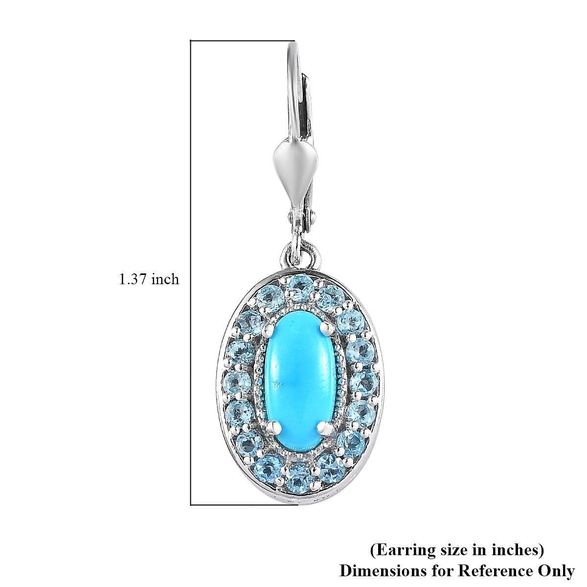 Sleeping Beauty Turquoise and Electric Blue Topaz Lever Back Earrings in Platinum Over Sterling Silver 3.80 ctw image number 4