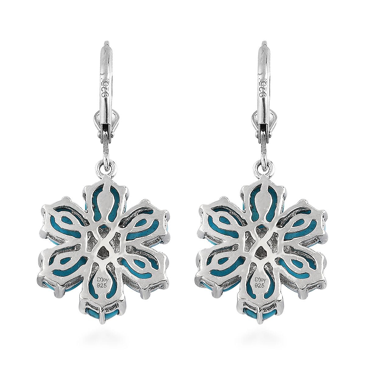 Sleeping Beauty Turquoise and Madagascar Pink Sapphire Floral Earrings in Platinum Over Sterling Silver 7.40 ctw image number 3