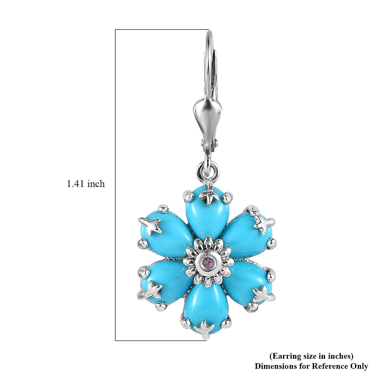 Sleeping Beauty Turquoise and Madagascar Pink Sapphire Floral Earrings in Platinum Over Sterling Silver 7.40 ctw image number 4