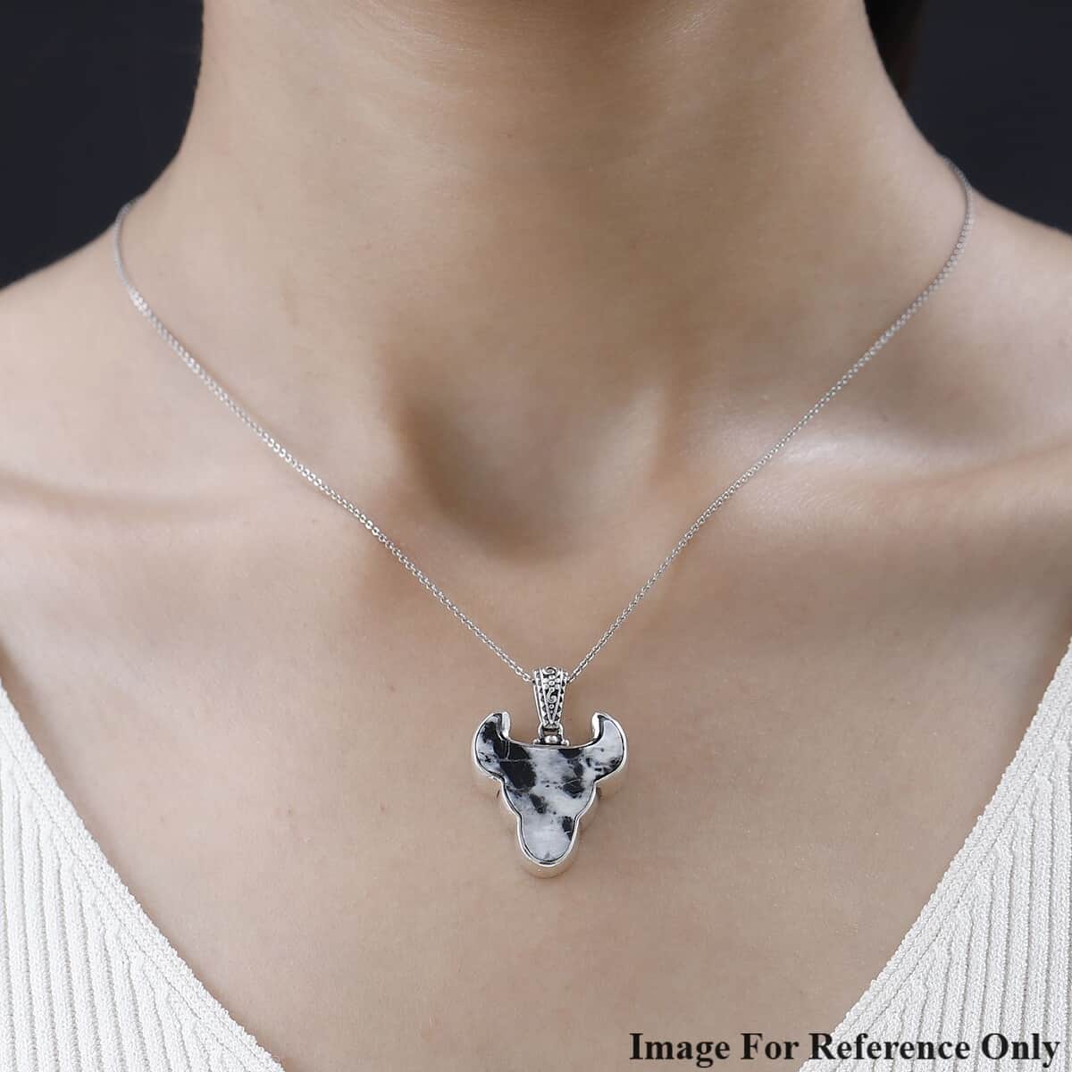 Artisan Crafted White Buffalo Bull Head Pendant in Sterling Silver 16.10 ctw image number 1