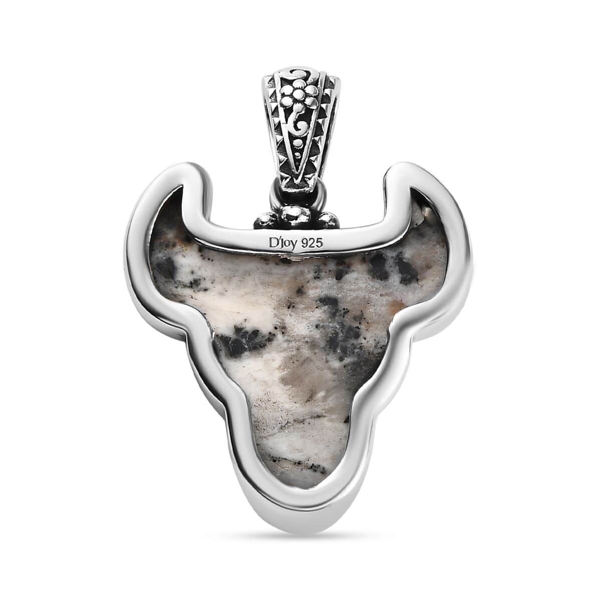 Artisan Crafted White Buffalo Bull Head Pendant in Sterling Silver 16.10 ctw image number 4
