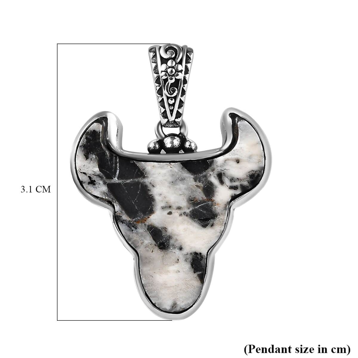 Artisan Crafted White Buffalo Bull Head Pendant in Sterling Silver 16.10 ctw image number 5