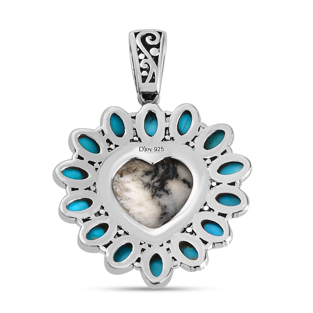 Artisan Crafted White Buffalo and Sleeping Beauty Turquoise Heart Pendant in Platinum Over Sterling Silver 10.35 ctw image number 4