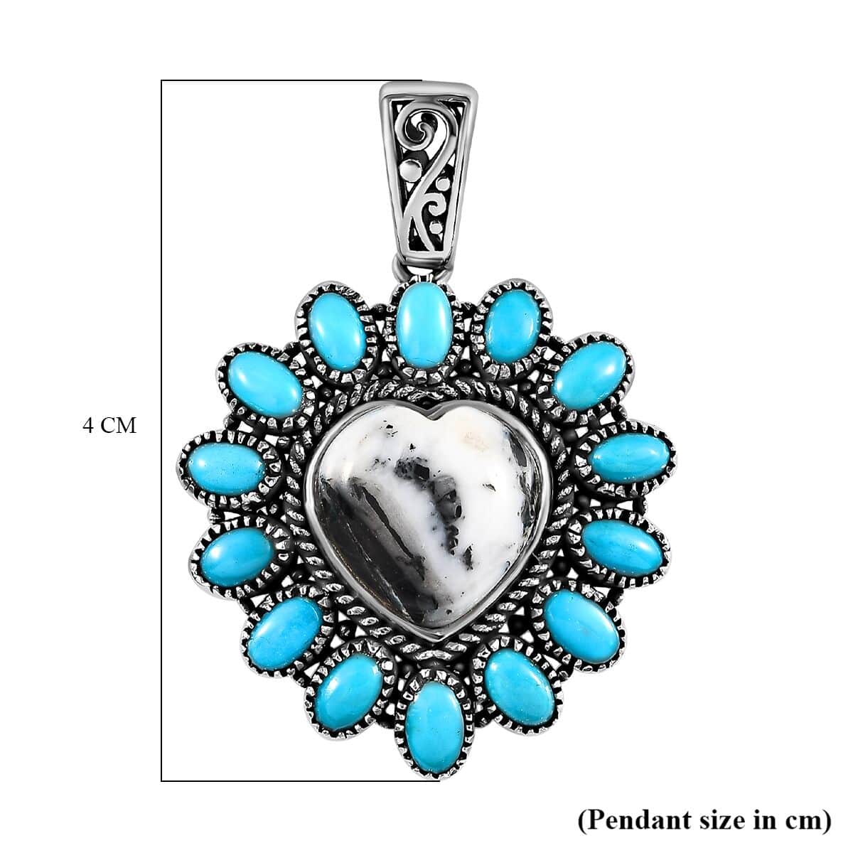 Artisan Crafted White Buffalo and Sleeping Beauty Turquoise Heart Pendant in Platinum Over Sterling Silver 10.35 ctw image number 5