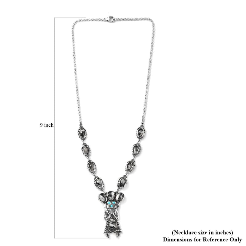 Artisan Crafted White Buffalo and Sleeping Beauty Turquoise Yei Kachina Necklace 18 Inches in Sterling Silver 17.65 ctw