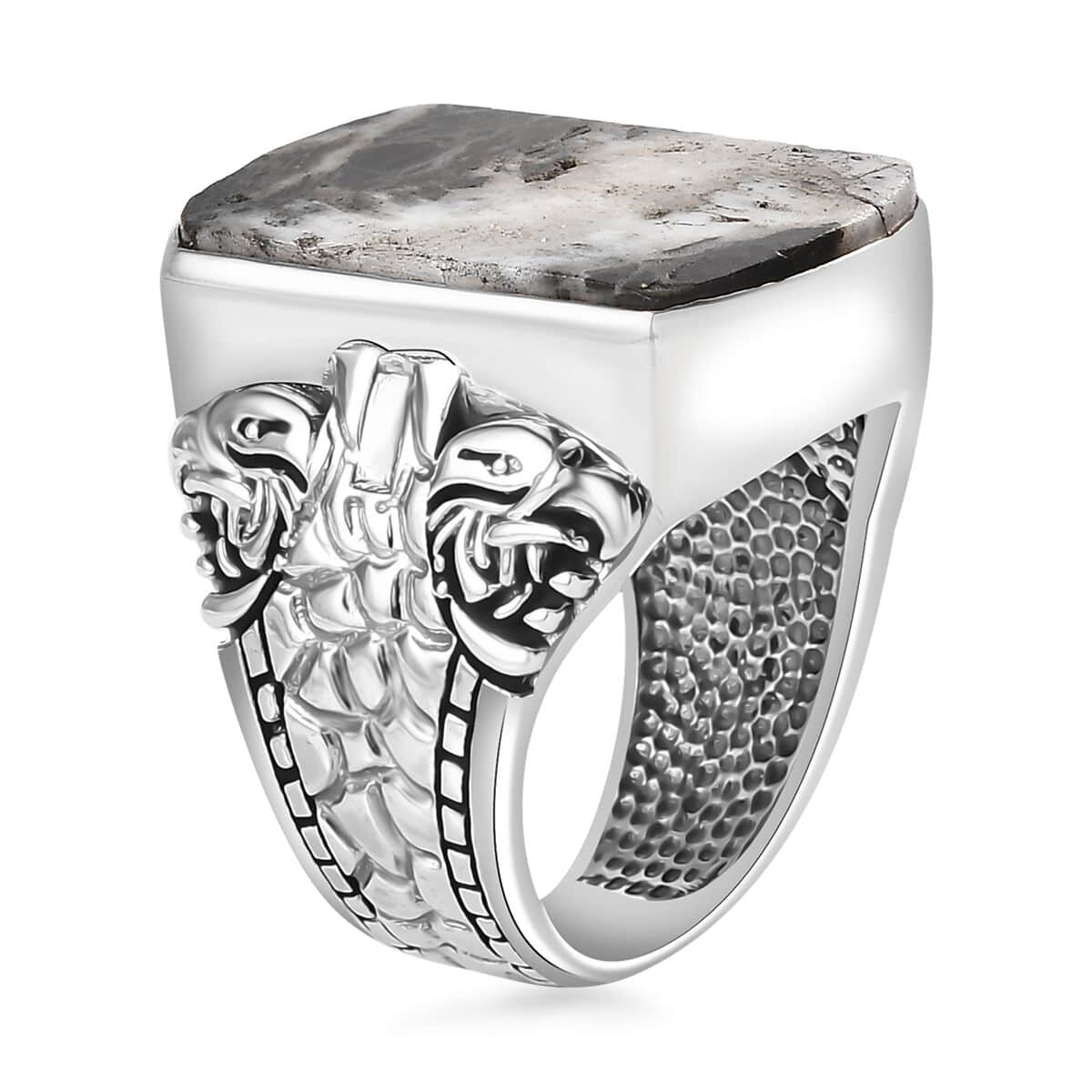 Artisan Crafted White Buffalo Men's Ring in Sterling Silver (Size 10.0) 24.70 ctw image number 3