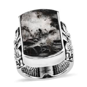 Artisan Crafted White Buffalo Eagle Men's Ring in Sterling Silver (Size 12.0) 26.15 ctw (Del. in 8-10 Days)