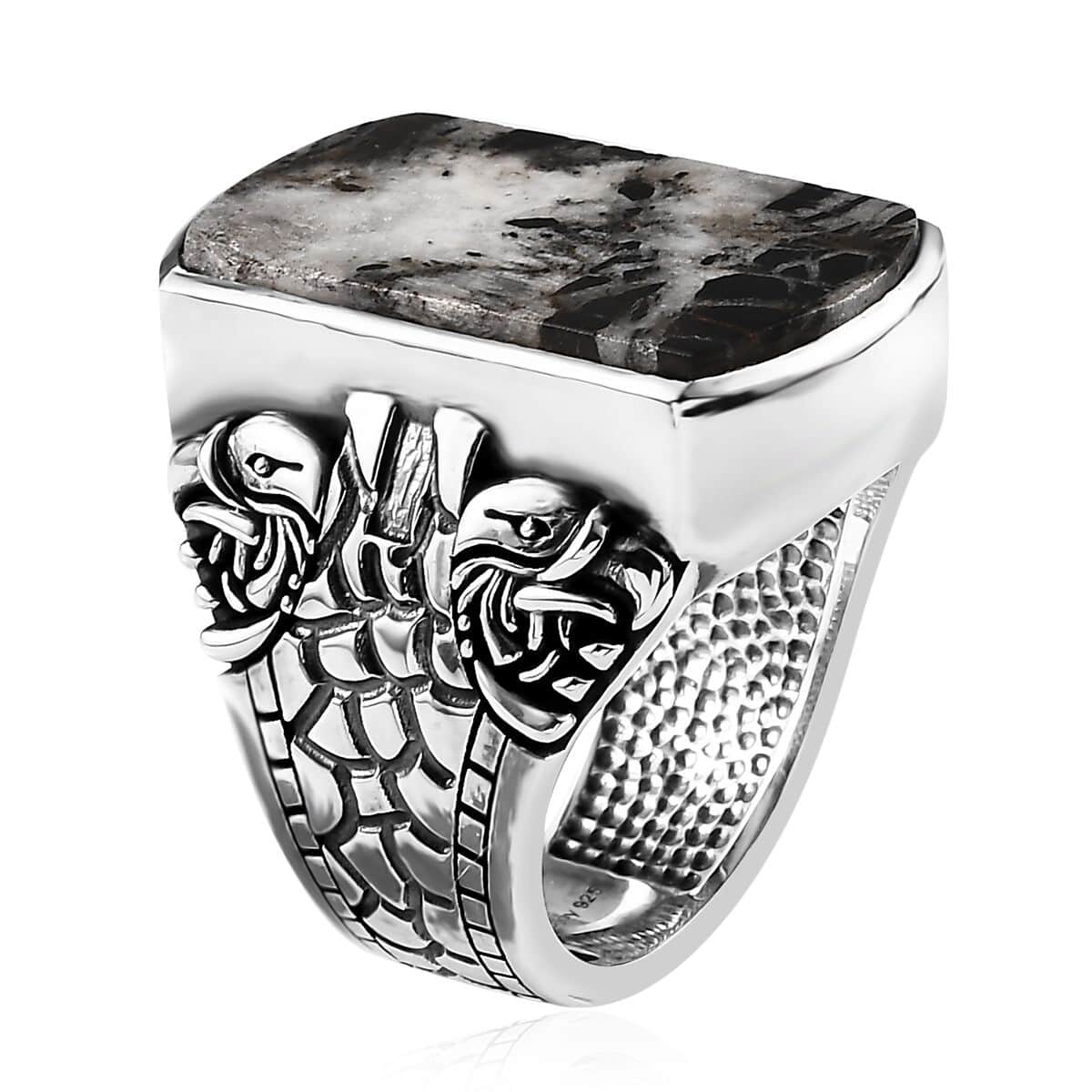 Artisan Crafted White Buffalo Eagle Men's Ring in Sterling Silver (Size 12.0) 26.15 ctw (Del. in 8-10 Days) image number 3