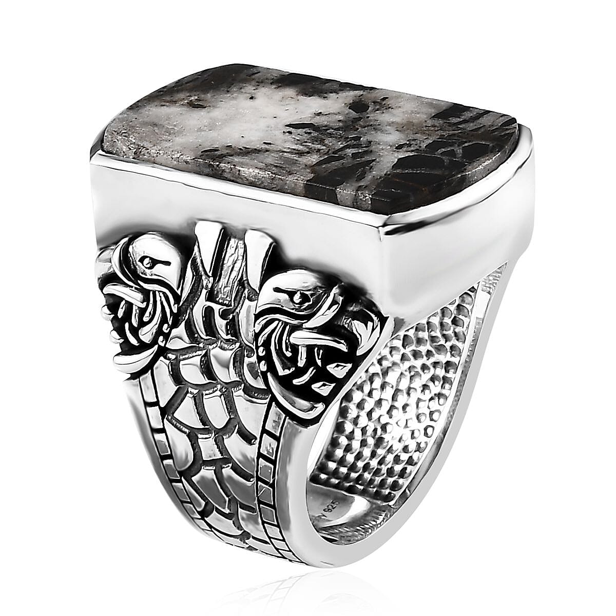Artisan Crafted White Buffalo Eagle Men's Ring in Sterling Silver (Size 9.0) 26.15 ctw image number 3