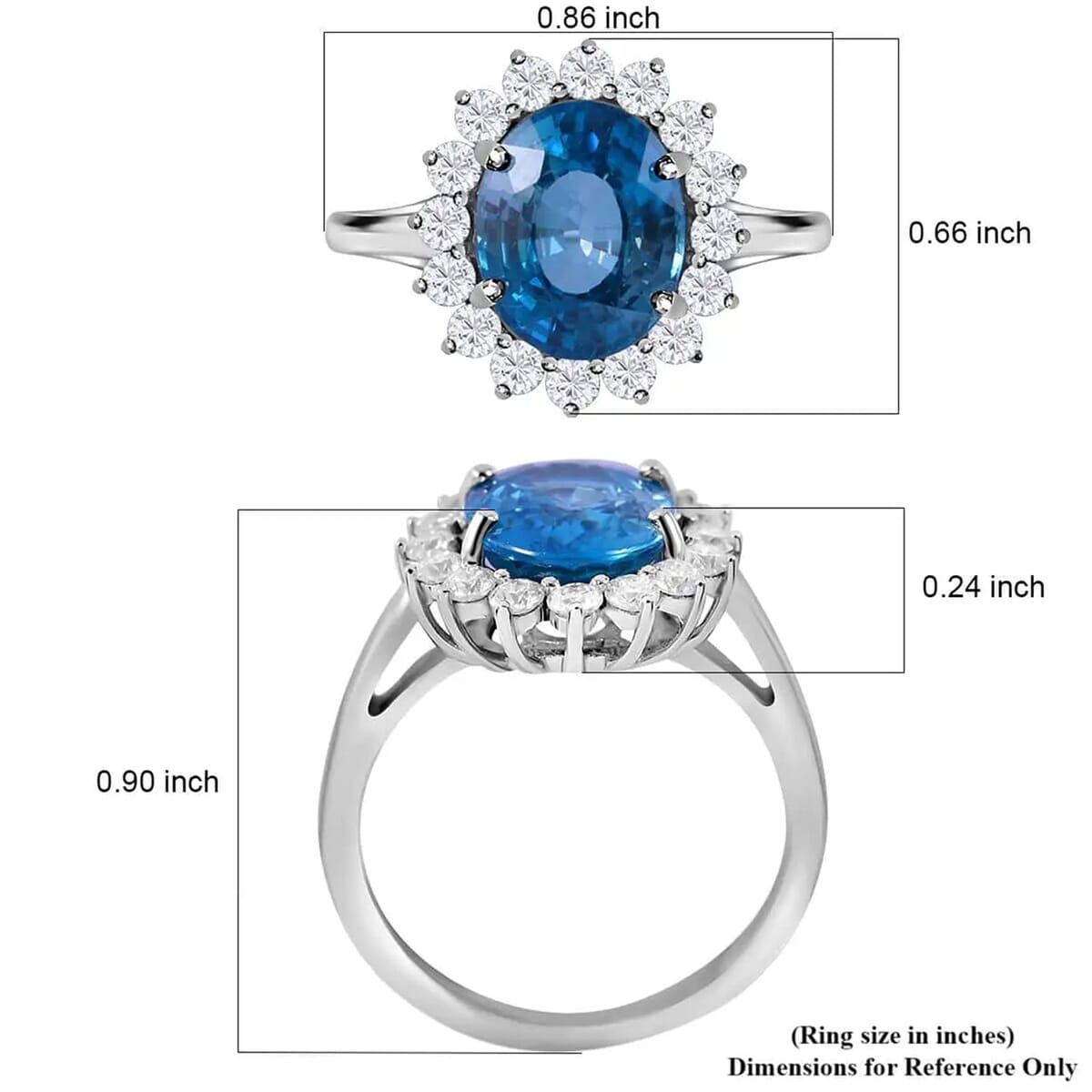 Luxoro AAA Ratanakiri Blue Zircon and Moissanite 6.30 ctw Sunburst Ring in 14K White Gold (Size 9.5) image number 5