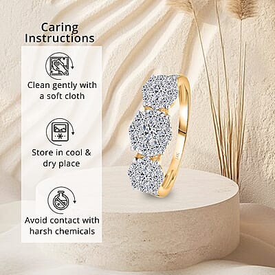 Luxoro 10K Yellow Gold Luxuriant Lab Grown Diamond G-H SI Trilogy Floral Ring (Size 5.0) 1.00 ctw