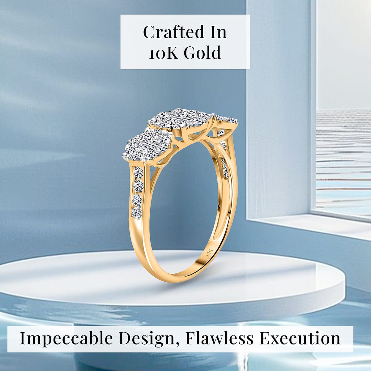 10K Yellow Gold Luxuriant Lab Grown Diamond G-H SI Trilogy Floral Ring (Size 6.5) 1.00 ctw image number 2