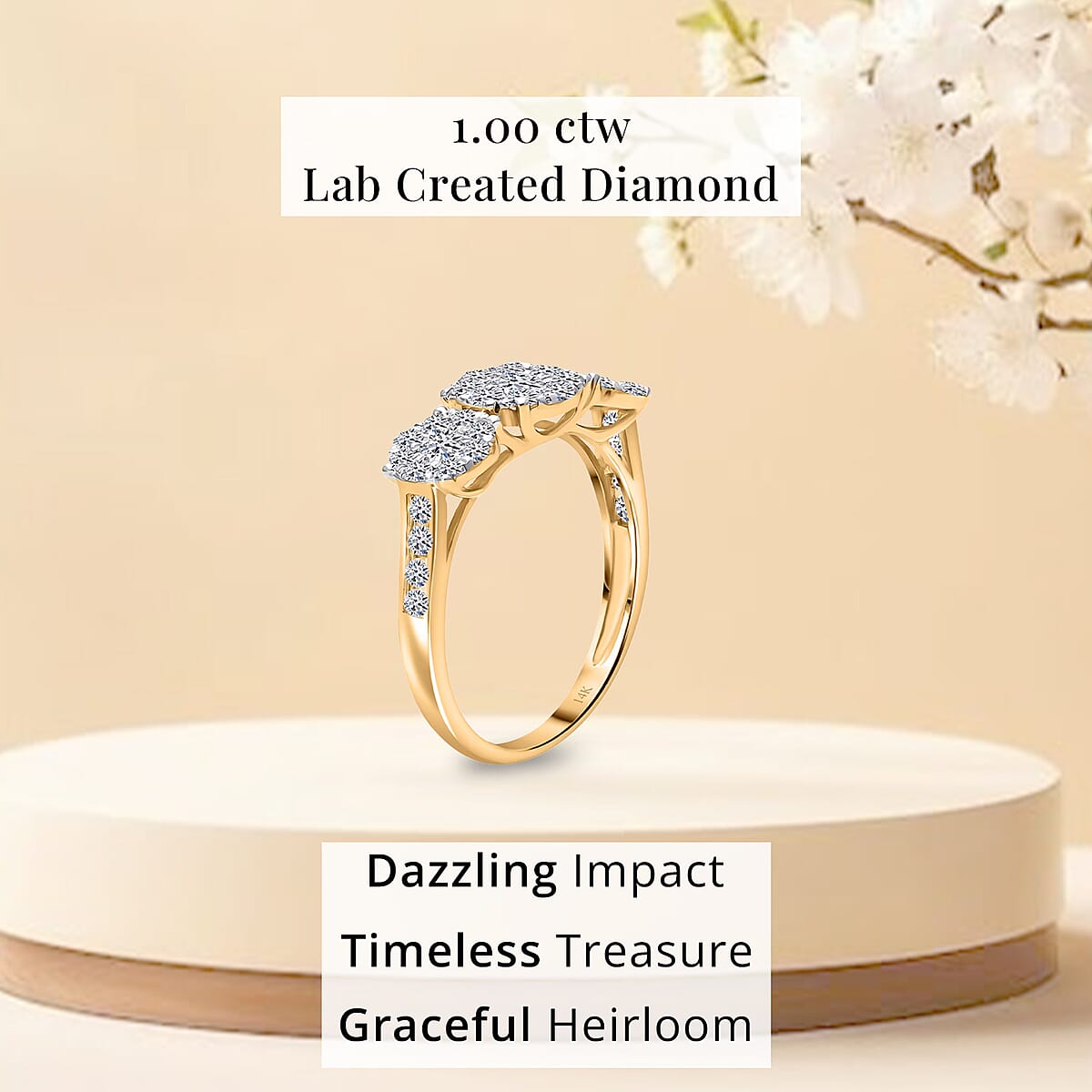 10K Yellow Gold Luxuriant Lab Grown Diamond G-H SI Trilogy Floral Ring (Size 6.5) 1.00 ctw image number 4