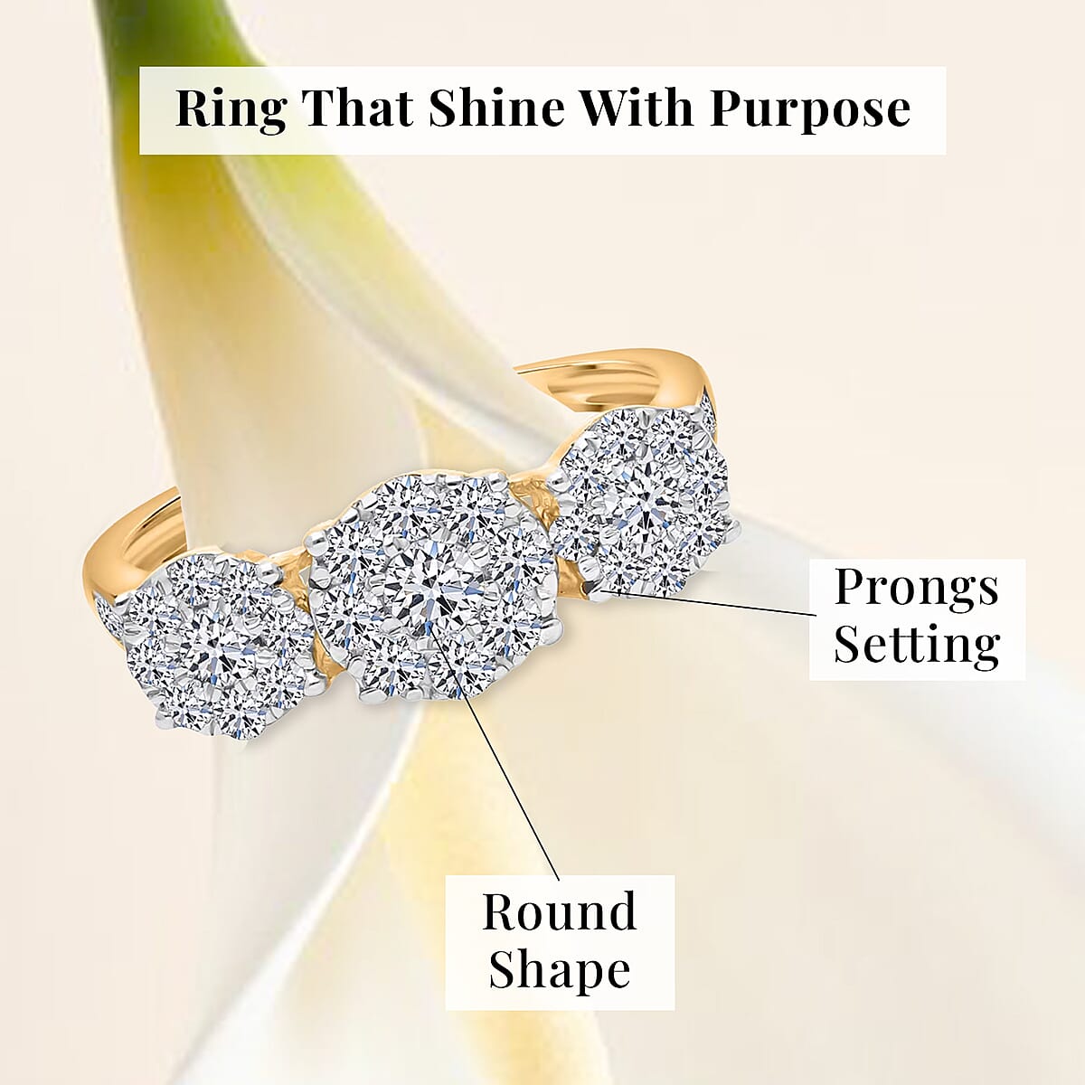 10K Yellow Gold Luxuriant Lab Grown Diamond G-H SI Trilogy Floral Ring (Size 6.5) 1.00 ctw image number 5