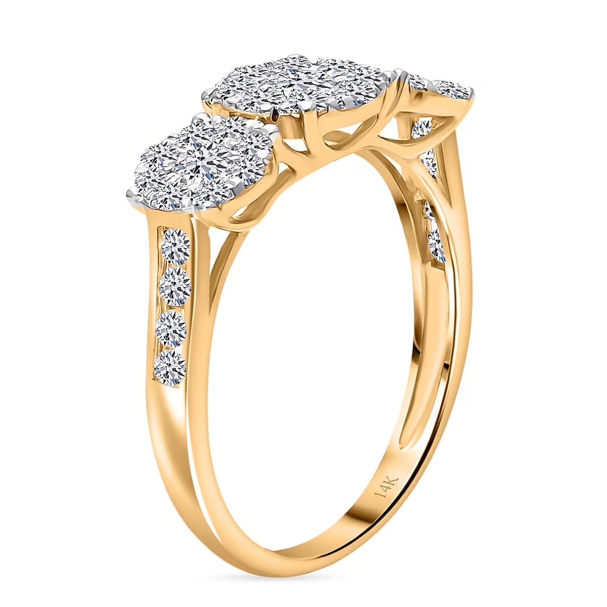 10K Yellow Gold Luxuriant Lab Grown Diamond G-H SI Trilogy Floral Ring (Size 6.5) 1.00 ctw image number 8