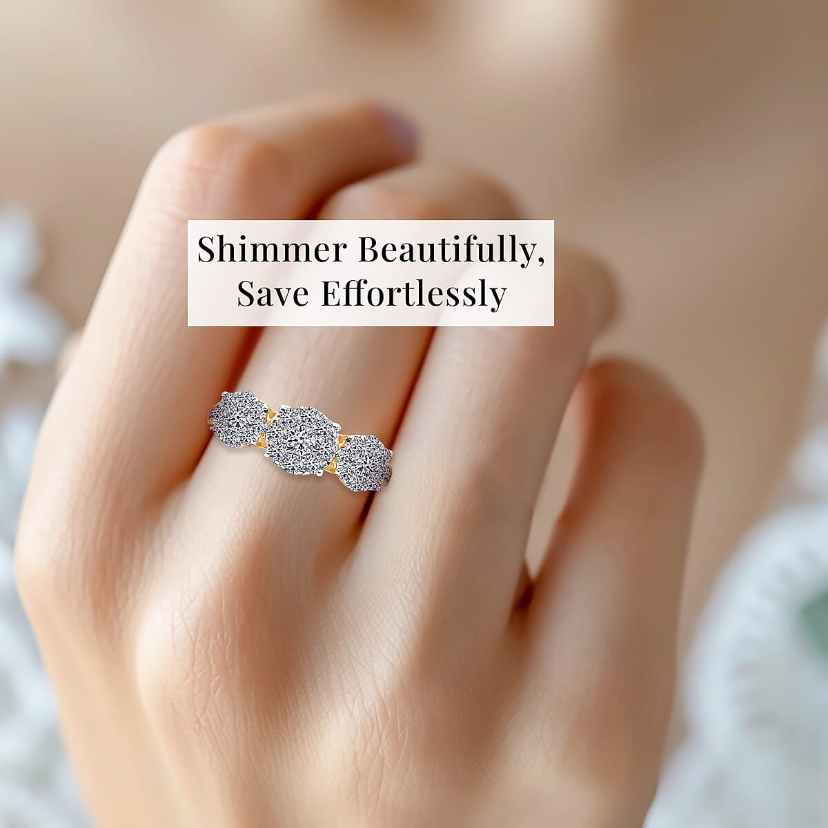 10K Yellow Gold Luxuriant Lab Grown Diamond G-H SI Trilogy Floral Ring (Size 7.5) 1.00 ctw image number 1