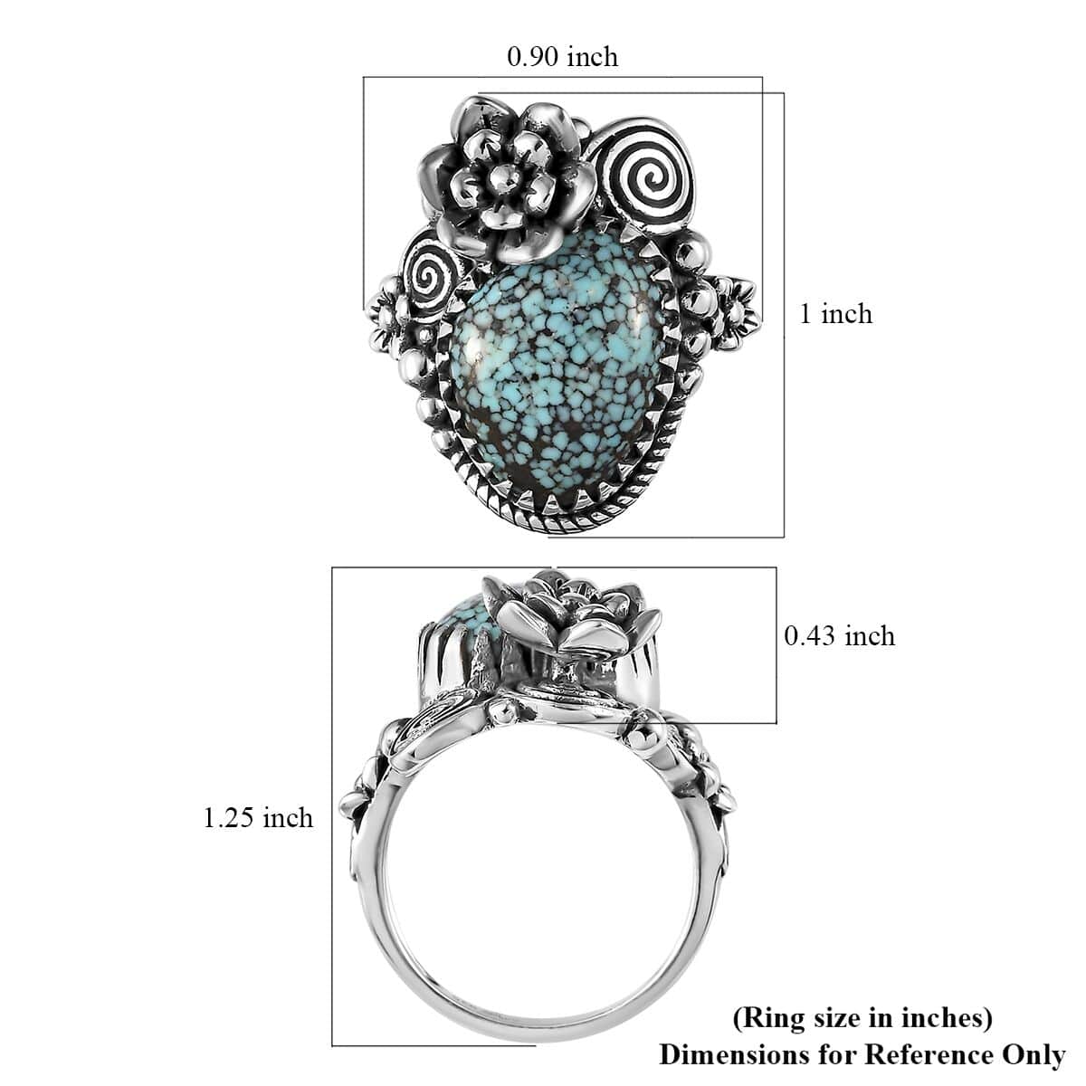 Artisan Crafted Blue Moon Turquoise Flower Ring in Sterling Silver (Size 7.0) 8.40 ctw image number 5