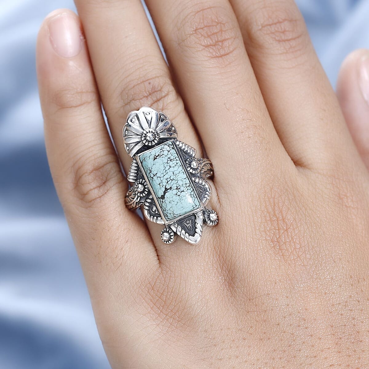 Artisan Crafted Blue Moon Turquoise Ring in Sterling Silver (Size 8.0) 5.75 ctw image number 2