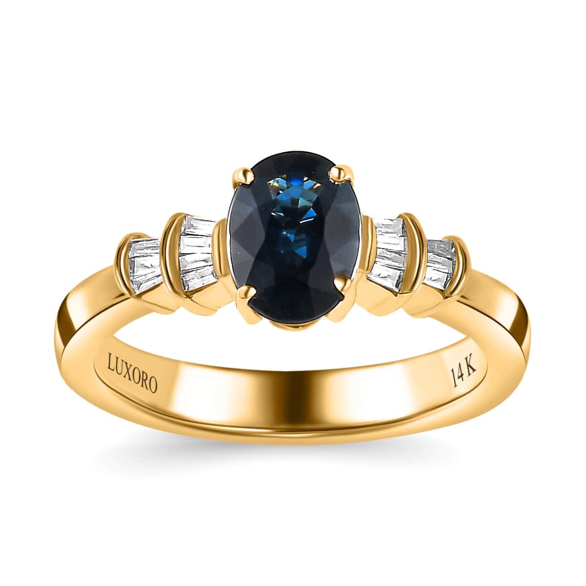 Certified Luxoro 14K Yellow Gold AAA Australian Sapphire and G-H I2 Diamond Ring (Size 5.0) 1.60 ctw image number 0