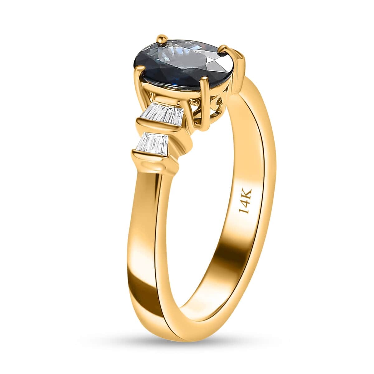 Certified Luxoro 14K Yellow Gold AAA Australian Sapphire and G-H I2 Diamond Ring (Size 5.0) 1.60 ctw image number 3