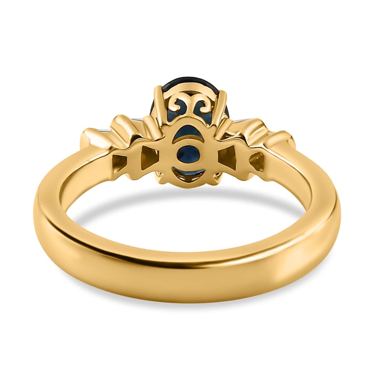 Certified Luxoro 14K Yellow Gold AAA Australian Sapphire and G-H I2 Diamond Ring (Size 5.0) 1.60 ctw image number 4