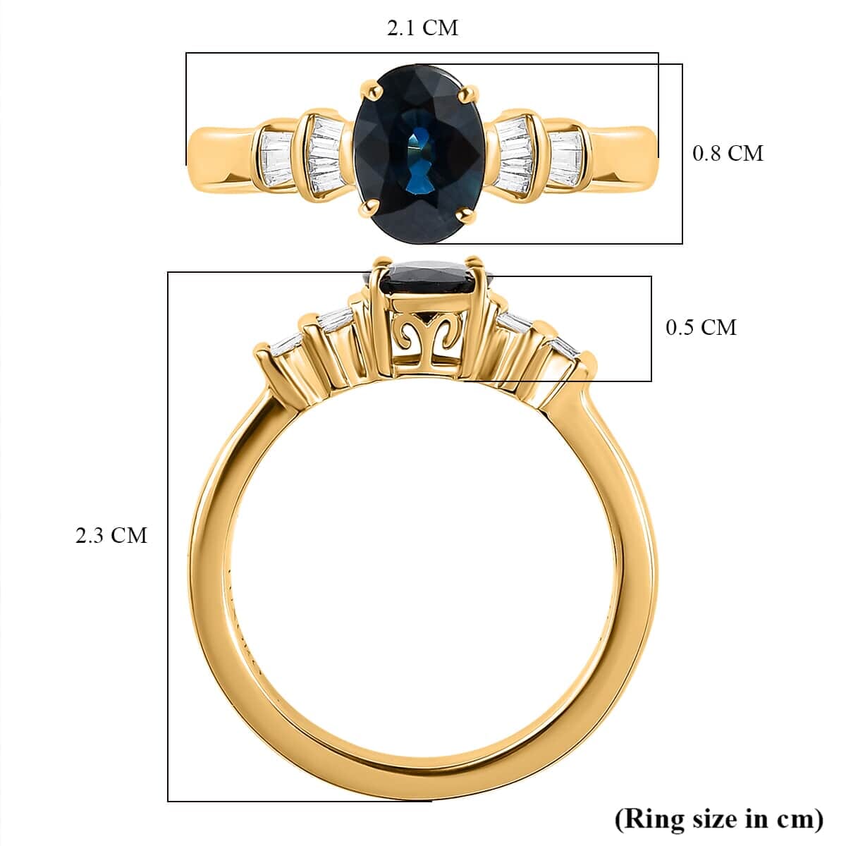 Certified Luxoro 14K Yellow Gold AAA Australian Sapphire and G-H I2 Diamond Ring (Size 5.0) 1.60 ctw image number 5