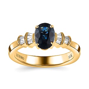 Certified Luxoro 14K Yellow Gold AAA Australian Sapphire and G-H I2 Diamond Ring (Size 7.5) 1.60 ctw