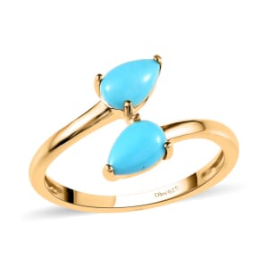 Sleeping Beauty Turquoise Bypass Ring in 14K Yellow Gold Over Sterling Silver (Size 5.0) 0.80 ctw