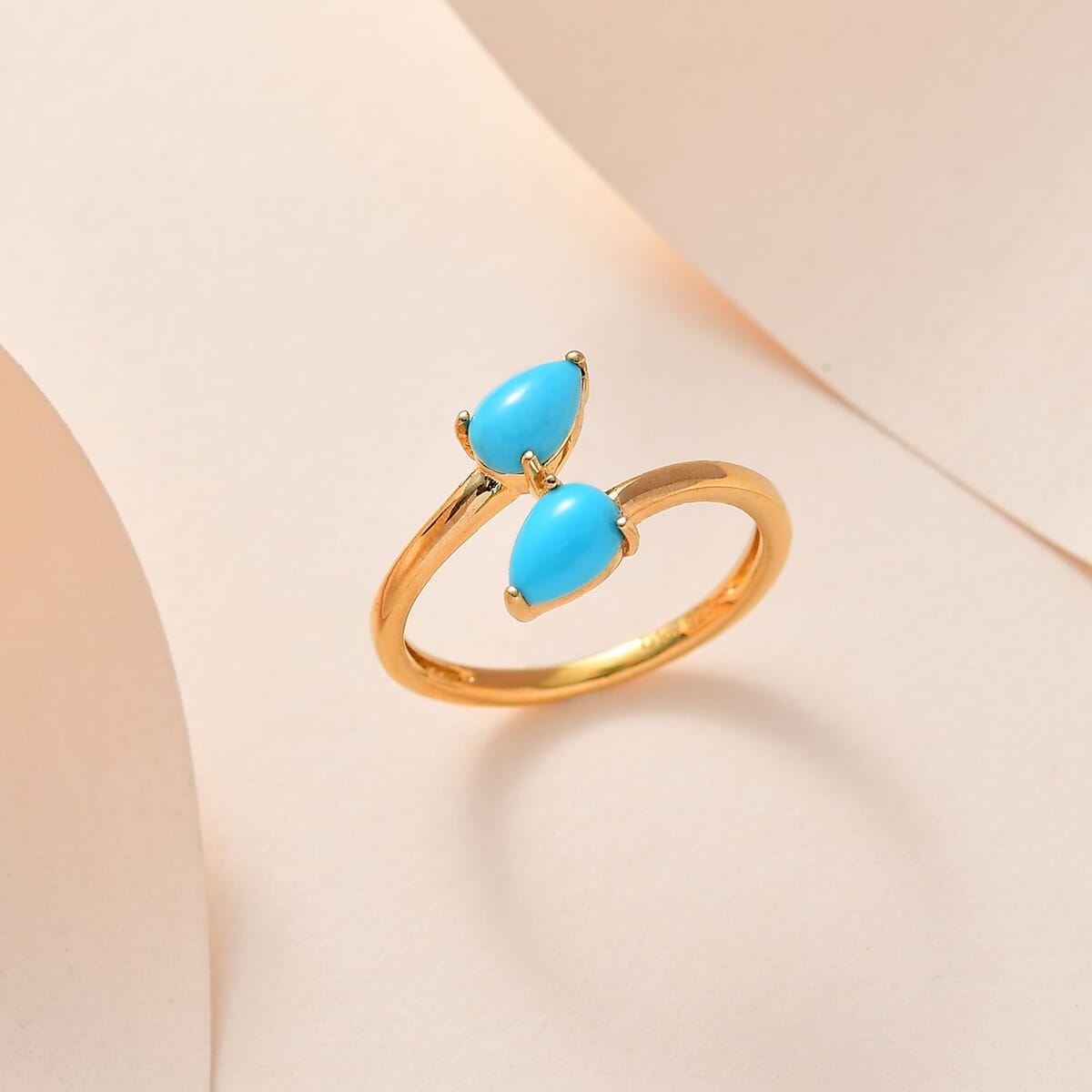 Sleeping Beauty Turquoise Bypass Ring in 14K Yellow Gold Over Sterling Silver (Size 5.0) 0.80 ctw image number 1